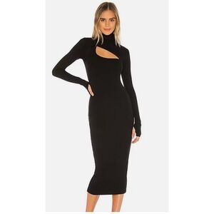 ALIX NYC Black Ribbed Turtleneck Cutout‎ Long Sleeve Midi Dress
